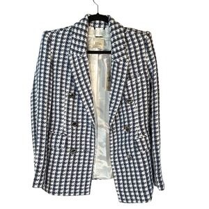 Elie Tahari‎ Houndstooth Double Breasted Blazer Navy White Tweed Jacket NWT